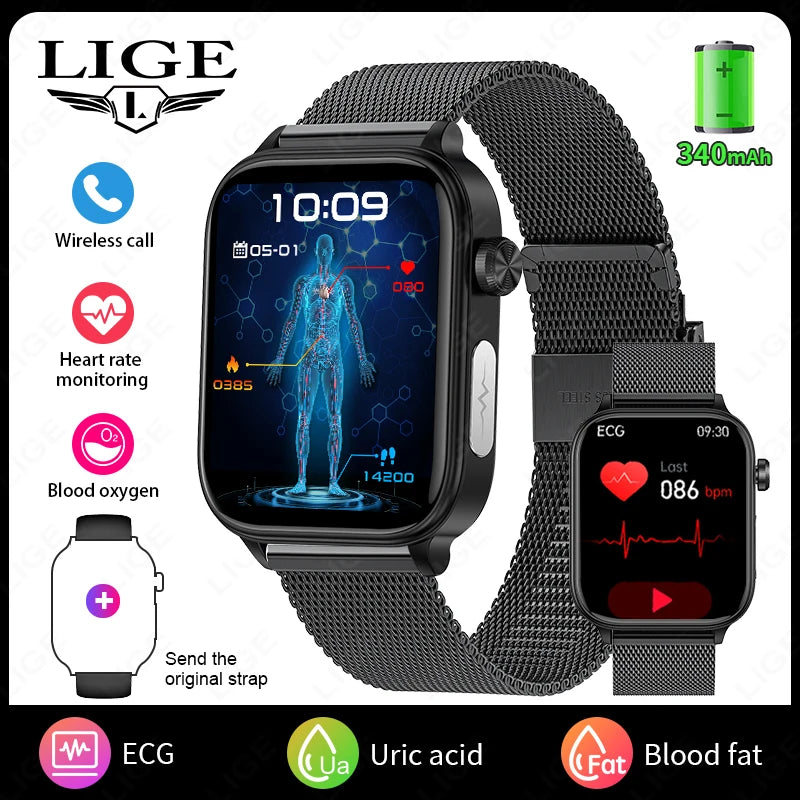 LIGE 2025 ECG+PPG Smart Watch – Health Monitor with Bluetooth Call