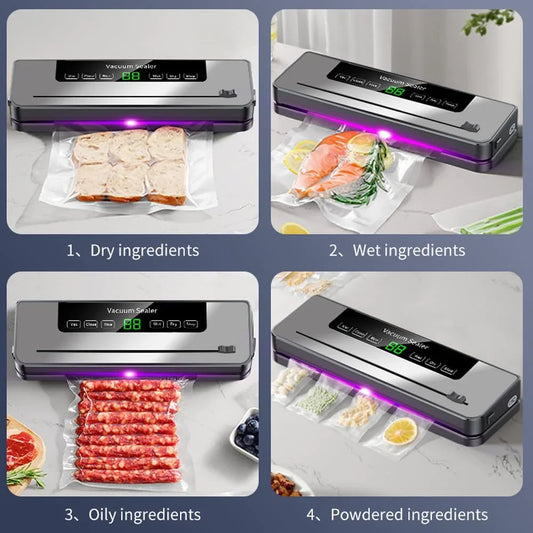 Electric Vacuum Sealer with Built-in Cutter – Dry/Wet Food Mode