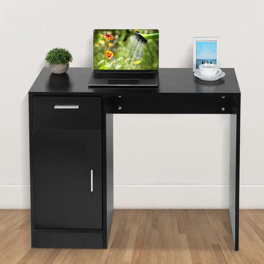 Compact Computer Desk with Drawer & Door – Black