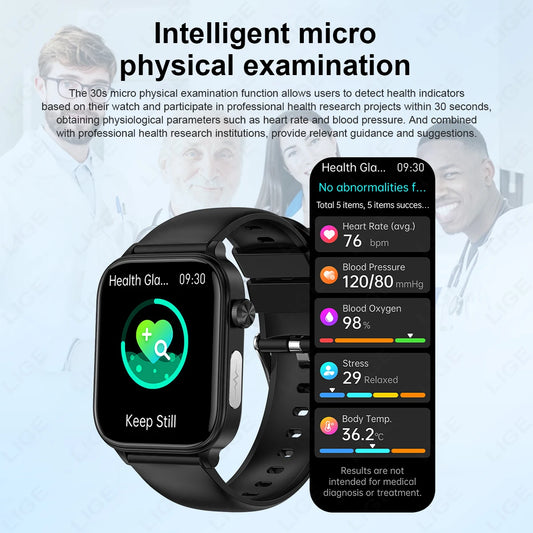 LIGE 2025 ECG+PPG Smart Watch – Health Monitor with Bluetooth Call