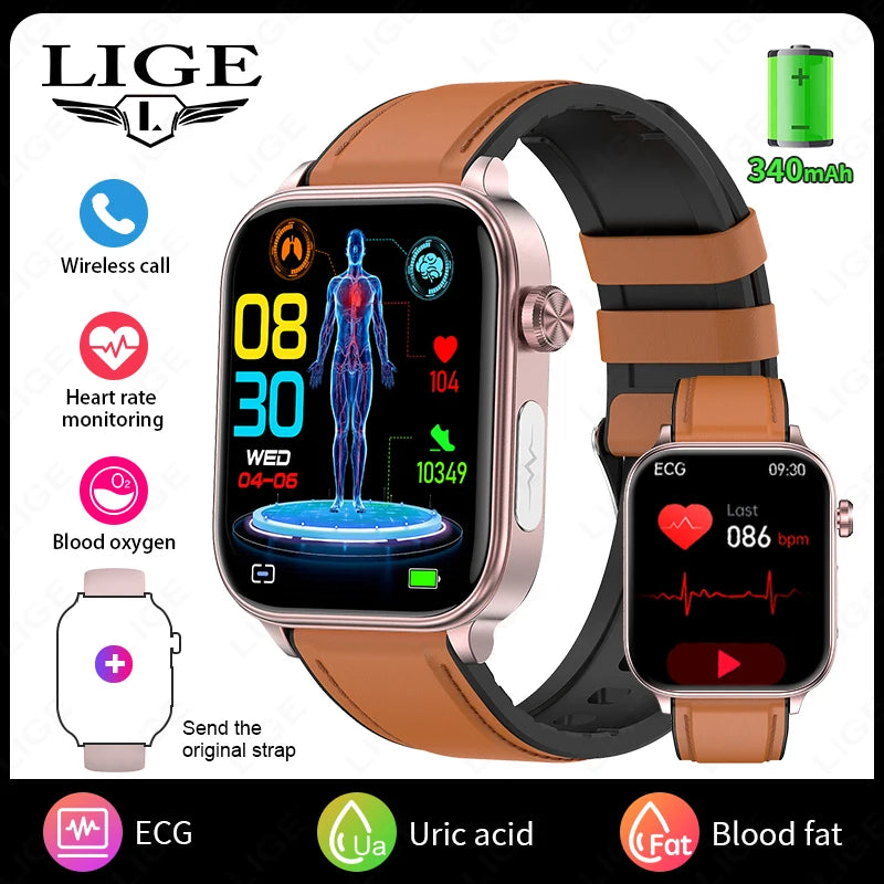 LIGE 2025 ECG+PPG Smart Watch – Health Monitor with Bluetooth Call