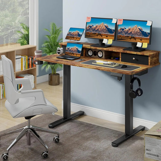 Vabches Electric Height Adjustable Desk with Power Outlet