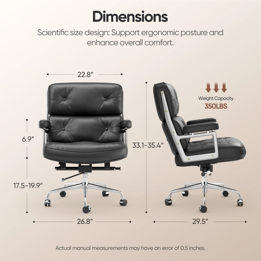 Genuine Leather Ergonomic Swivel Chair with Armrest
