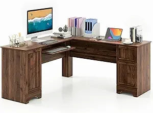 L-Shaped Office Desk with Storage Drawers, Cabinet & Keyboard Tray