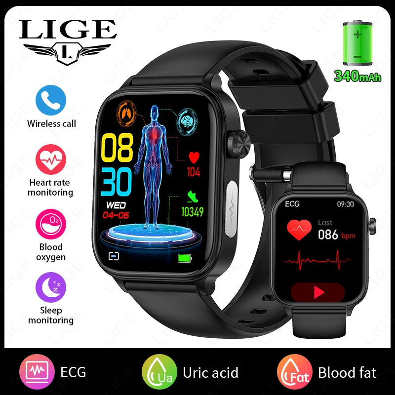 LIGE 2025 ECG+PPG Smart Watch – Health Monitor with Bluetooth Call