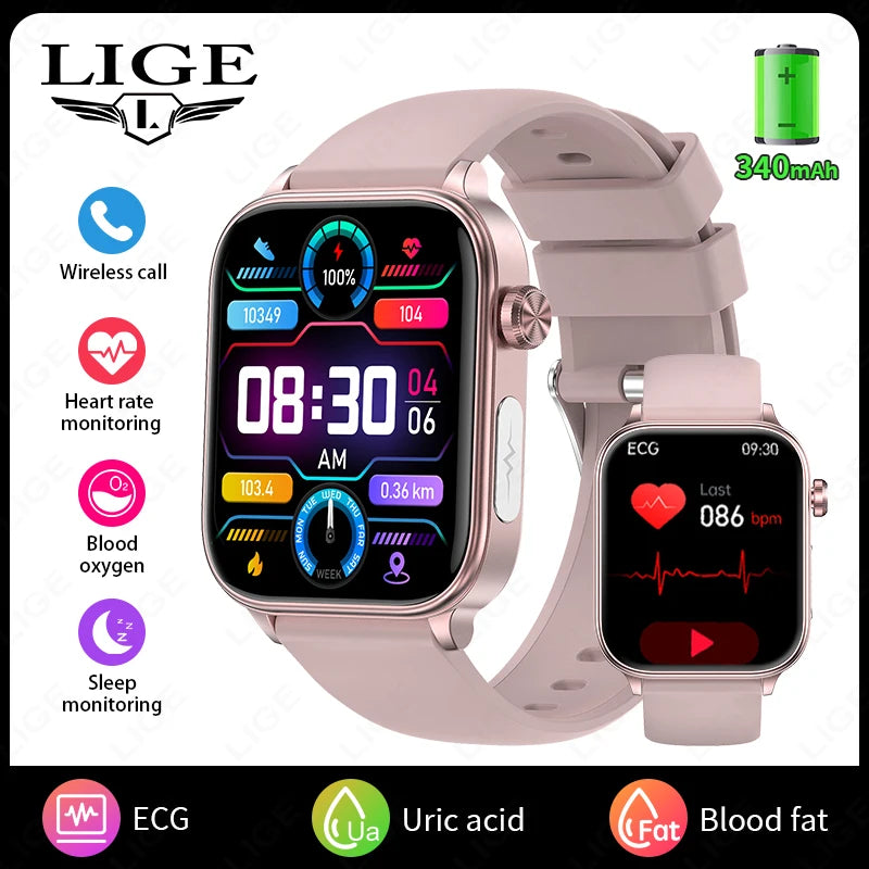 LIGE 2025 ECG+PPG Smart Watch – Health Monitor with Bluetooth Call