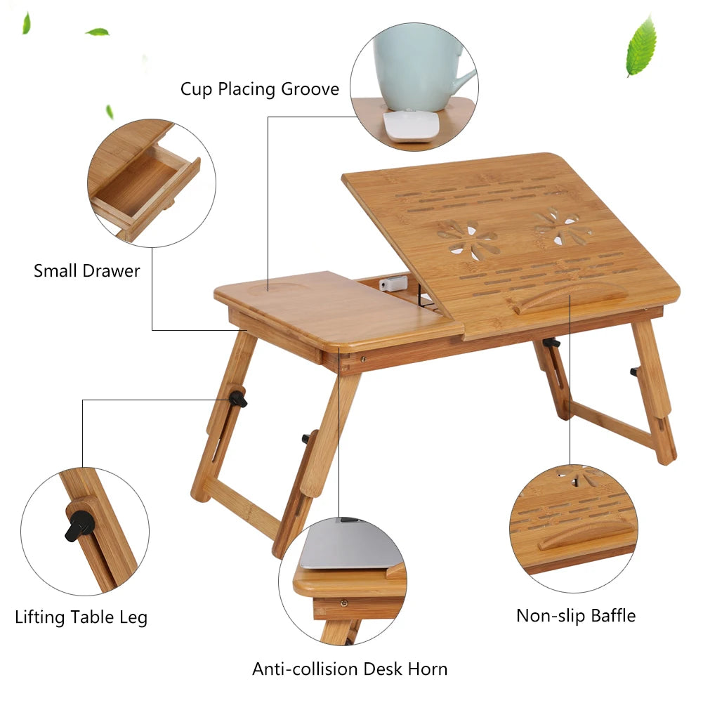 Adjustable Bamboo Bed Desk – Portable Laptop & Reading Tray