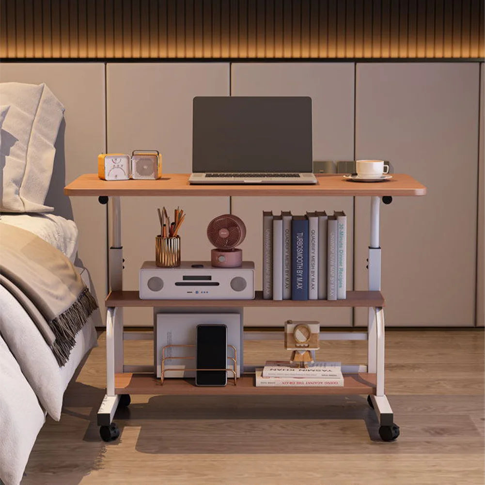 Adjustable Mobile Standing Desk with Wheels & Storage Shelf - 60x40cm