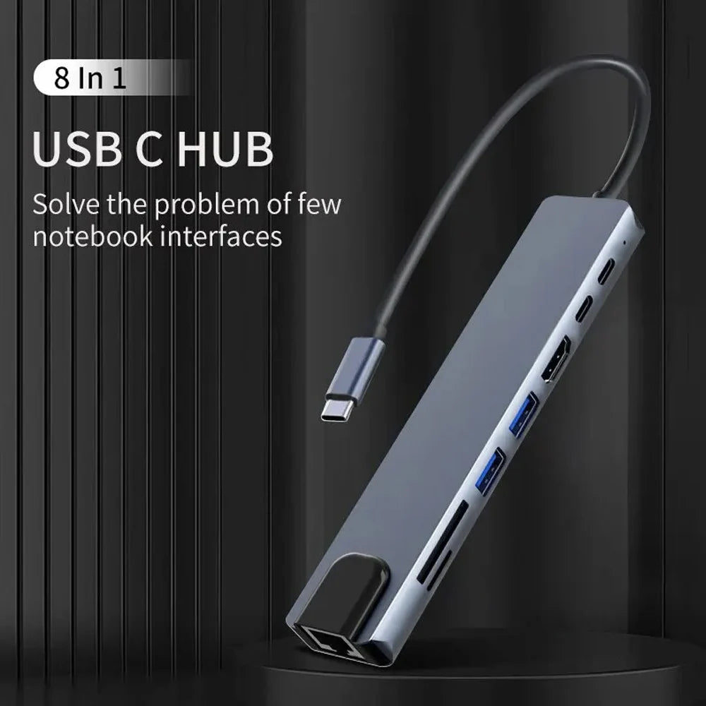 8-in-1 USB-C Hub with RJ45 – 100Mbps Multiport Docking Station