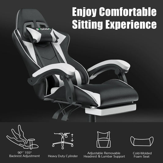 Ergonomic Gaming Chair with Footrest & Headrest Support