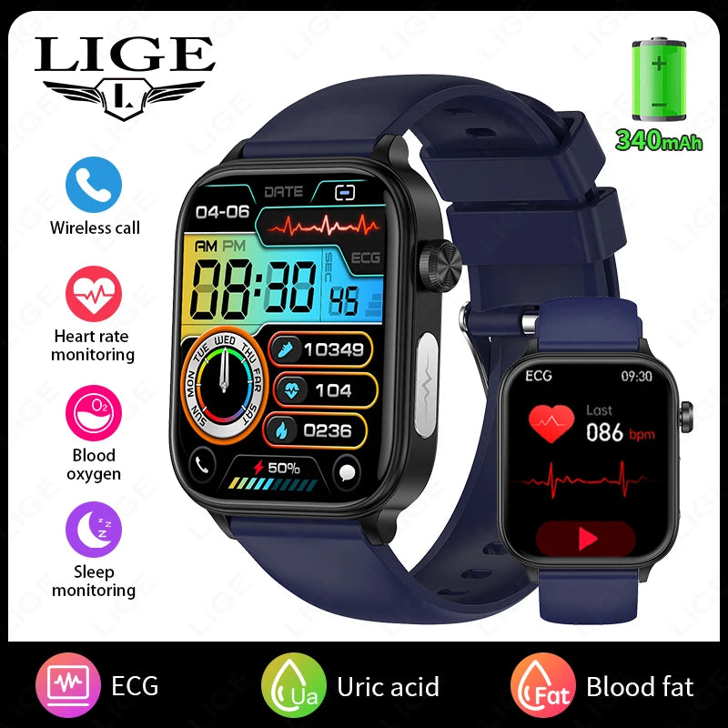 LIGE 2025 ECG+PPG Smart Watch – Health Monitor with Bluetooth Call