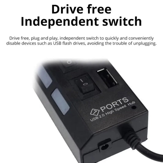7-Port USB 2.0 Extension Hub with Individual Switches