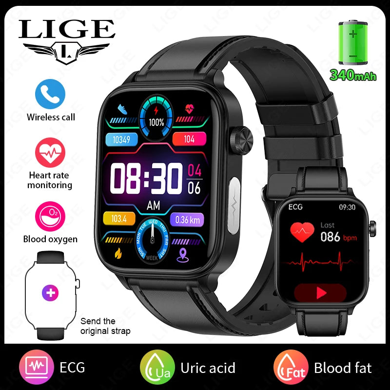 LIGE 2025 ECG+PPG Smart Watch – Health Monitor with Bluetooth Call