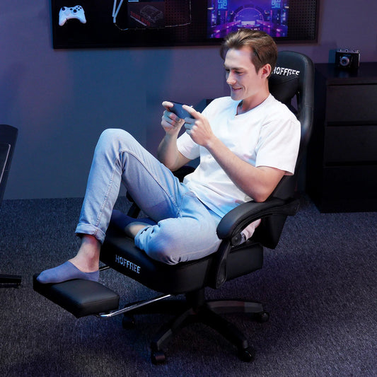 Massaging Ergonomic Gaming Chair with Footrest & Speaker