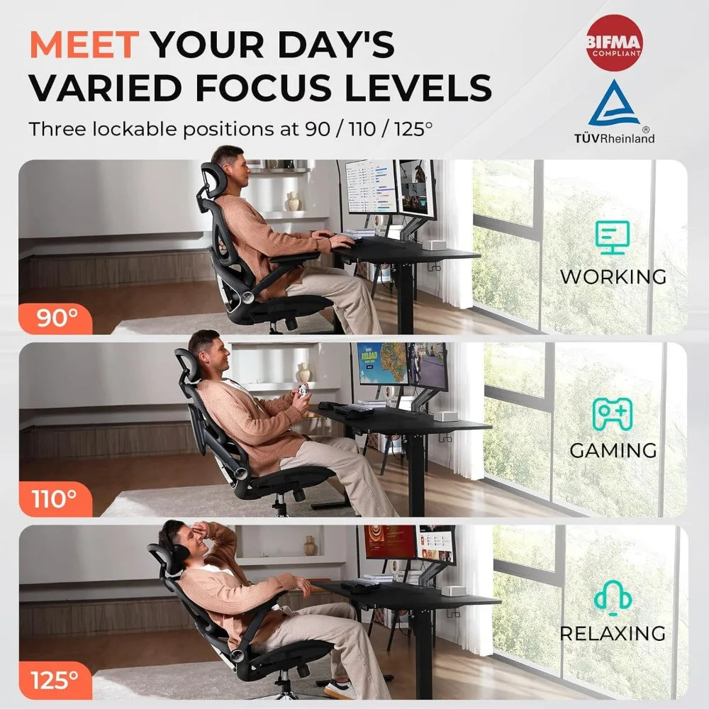 Ergonomic Mesh Office Chair with 4D Flip-Up Arms, Adjustable Lumbar & 3D Headrest