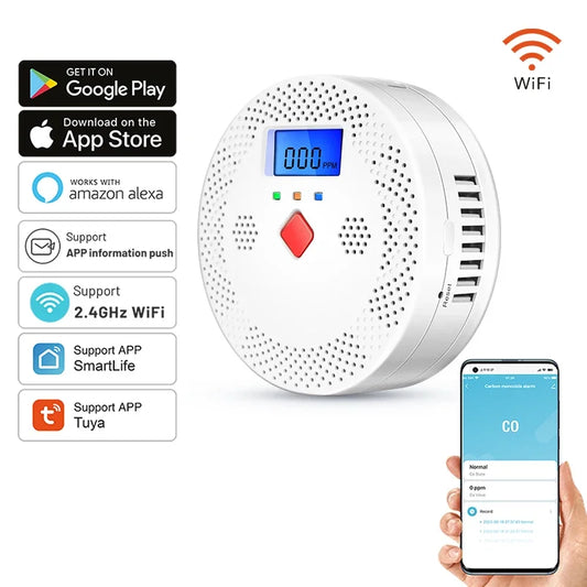 Tuya WiFi Smart Carbon Monoxide Detector with LCD & Alarm