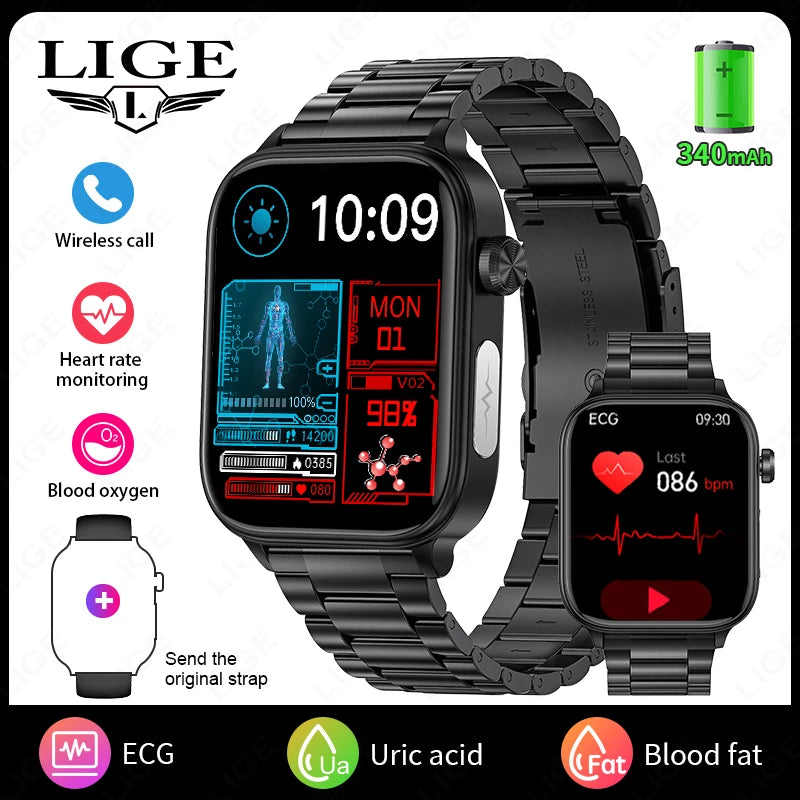 LIGE 2025 ECG+PPG Smart Watch – Health Monitor with Bluetooth Call