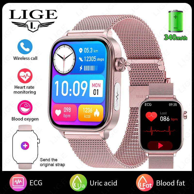 LIGE 2025 ECG+PPG Smart Watch – Health Monitor with Bluetooth Call