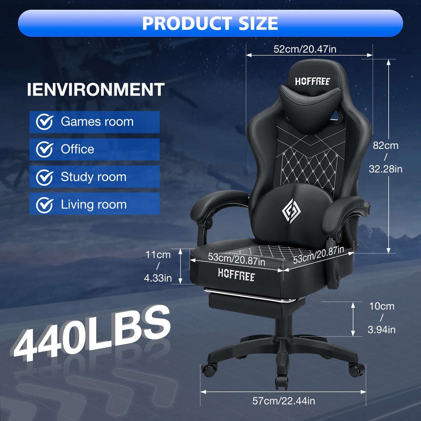 Massaging Ergonomic Gaming Chair with Footrest & Speaker