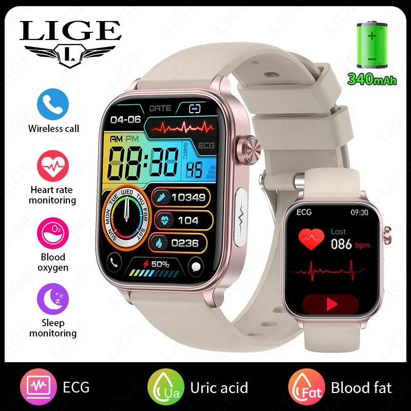 LIGE 2025 ECG+PPG Smart Watch – Health Monitor with Bluetooth Call