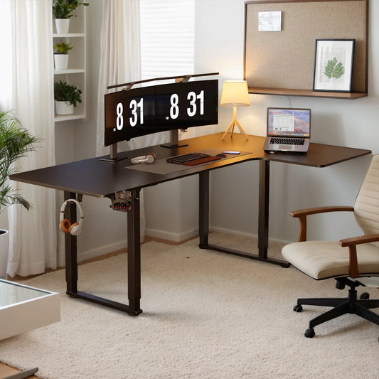 L-Shaped Electric Standing Desk – 63/71" x 43", Dual Motor with Memory Controller