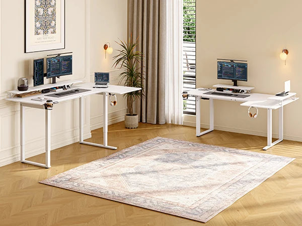L-Shaped Electric Standing Desk – 63/71" x 43", Dual Motor with Memory Controller