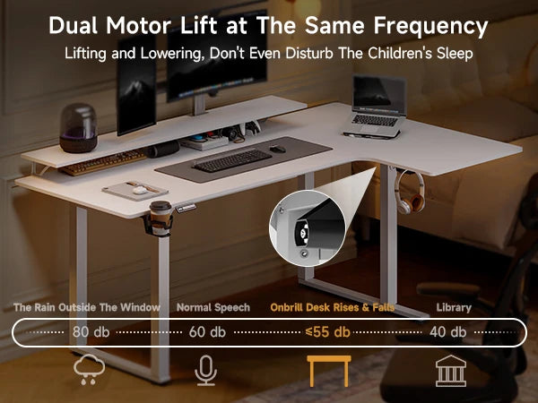 L-Shaped Electric Standing Desk – 63/71" x 43", Dual Motor with Memory Controller