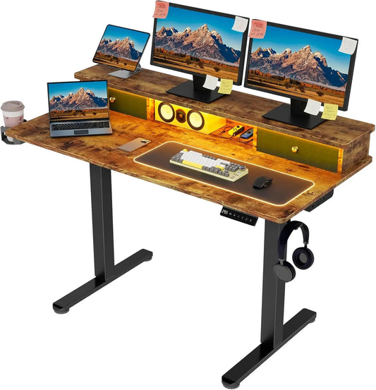 Vabches Electric Height Adjustable Desk with Power Outlet