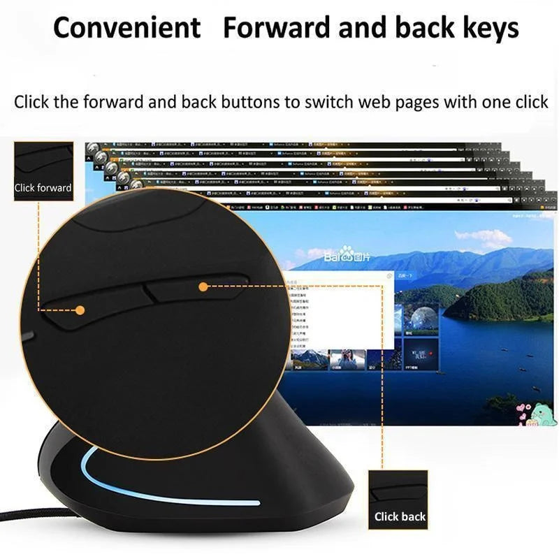 Ergonomic RGB Vertical Gaming Mouse – 3200 DPI (Wired, Right-Handed)