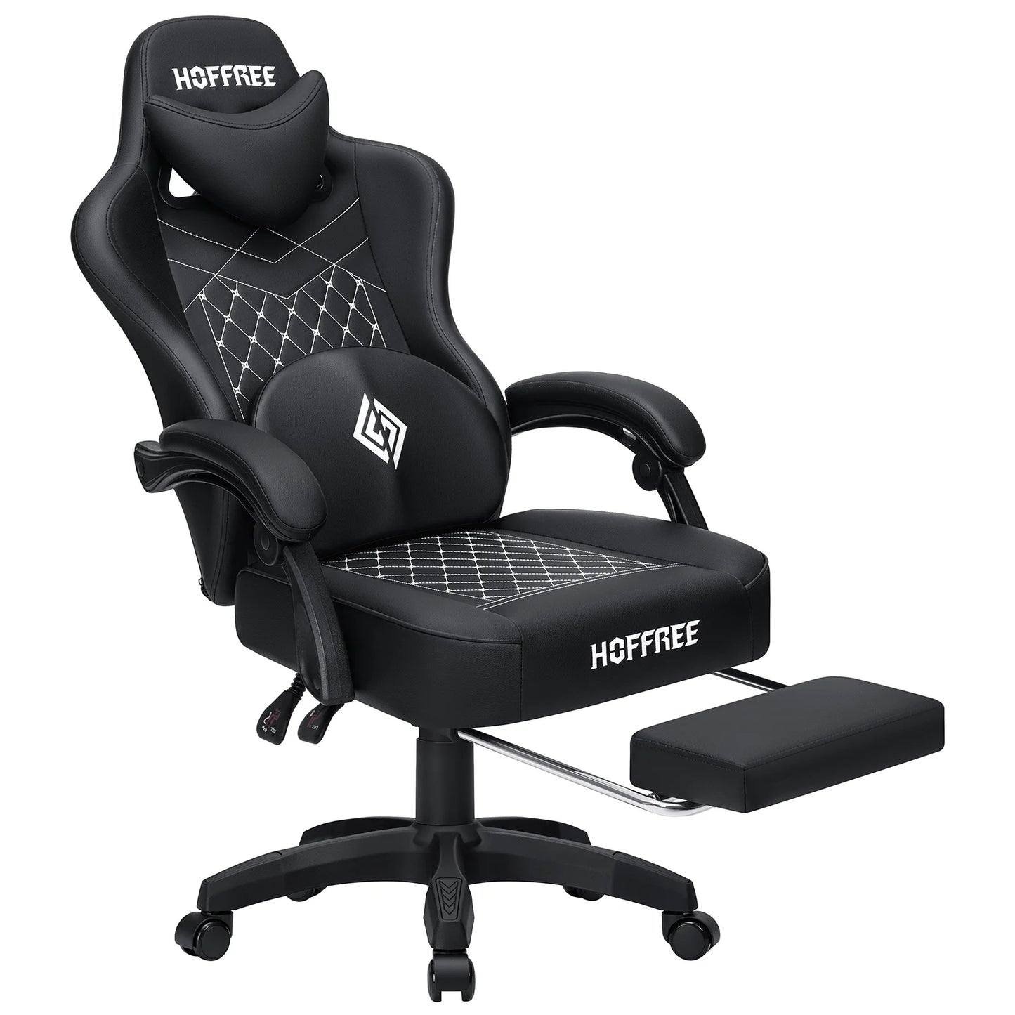 Ergonomic Gaming Chair with Footrest, Massage & Bluetooth Speakers