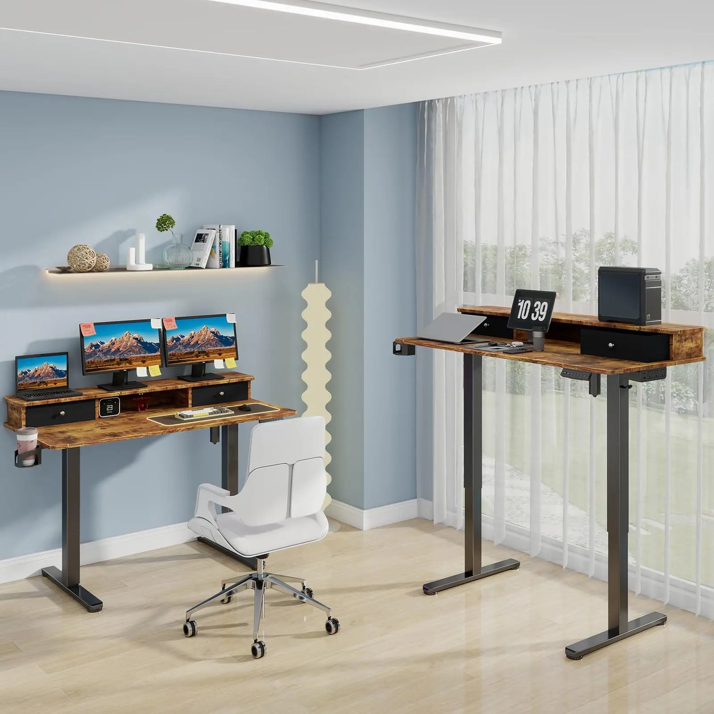 Vabches Electric Standing Desk – Height Adjustable with LED Light, Power Outlet & Metal Legs