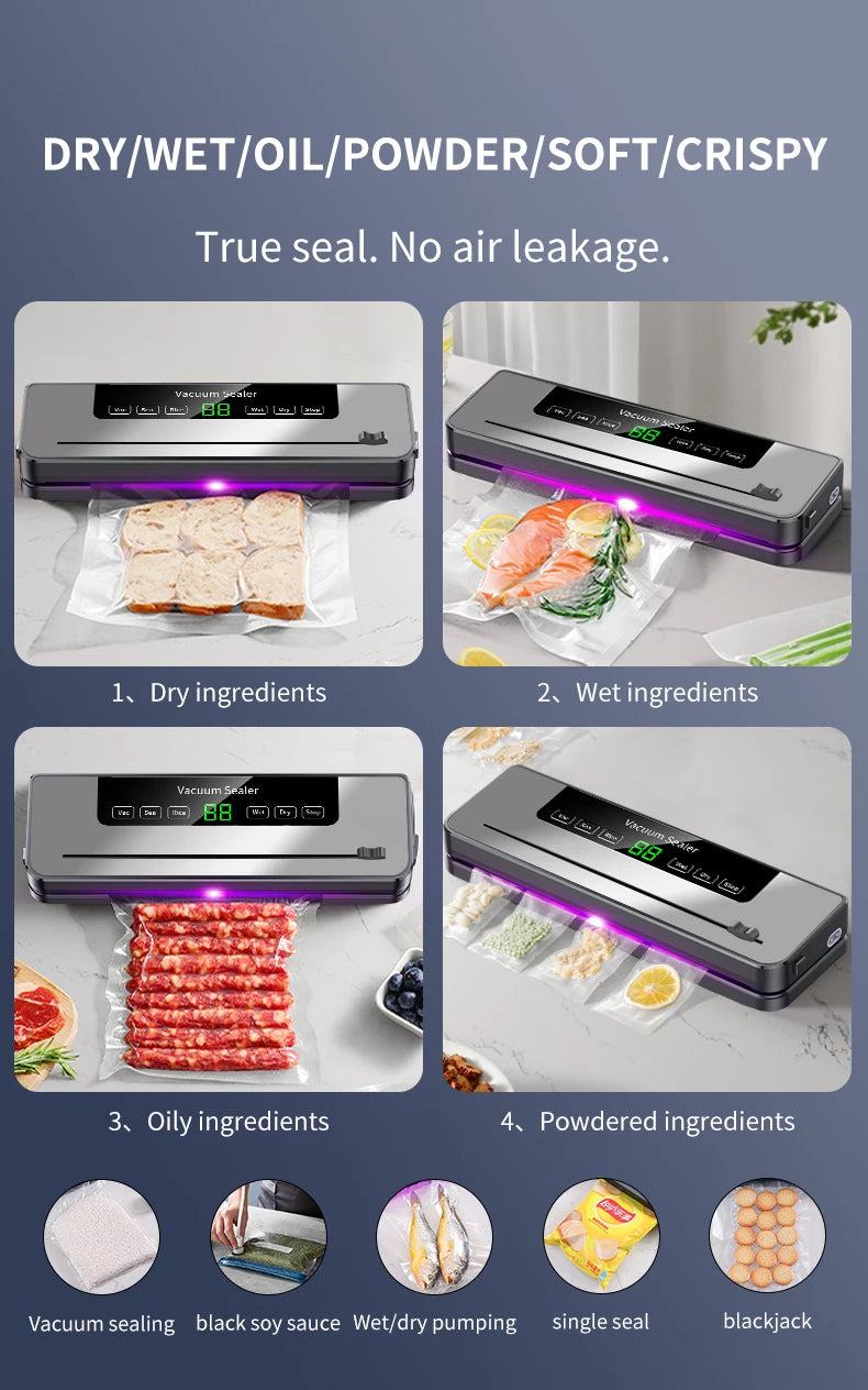 Electric Vacuum Sealer with Built-in Cutter – Dry/Wet Food Mode