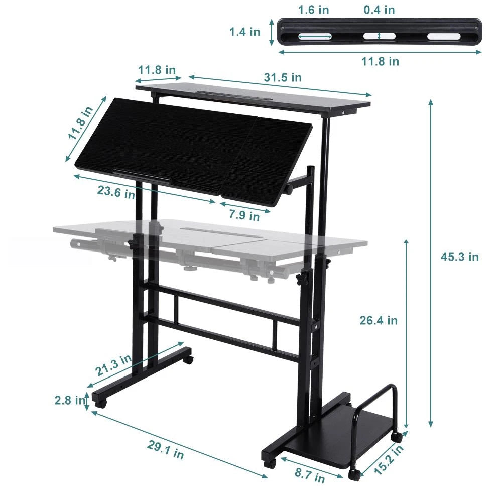 Mobile Standing Desk – Rolling Computer Workstation with Host Shelf
