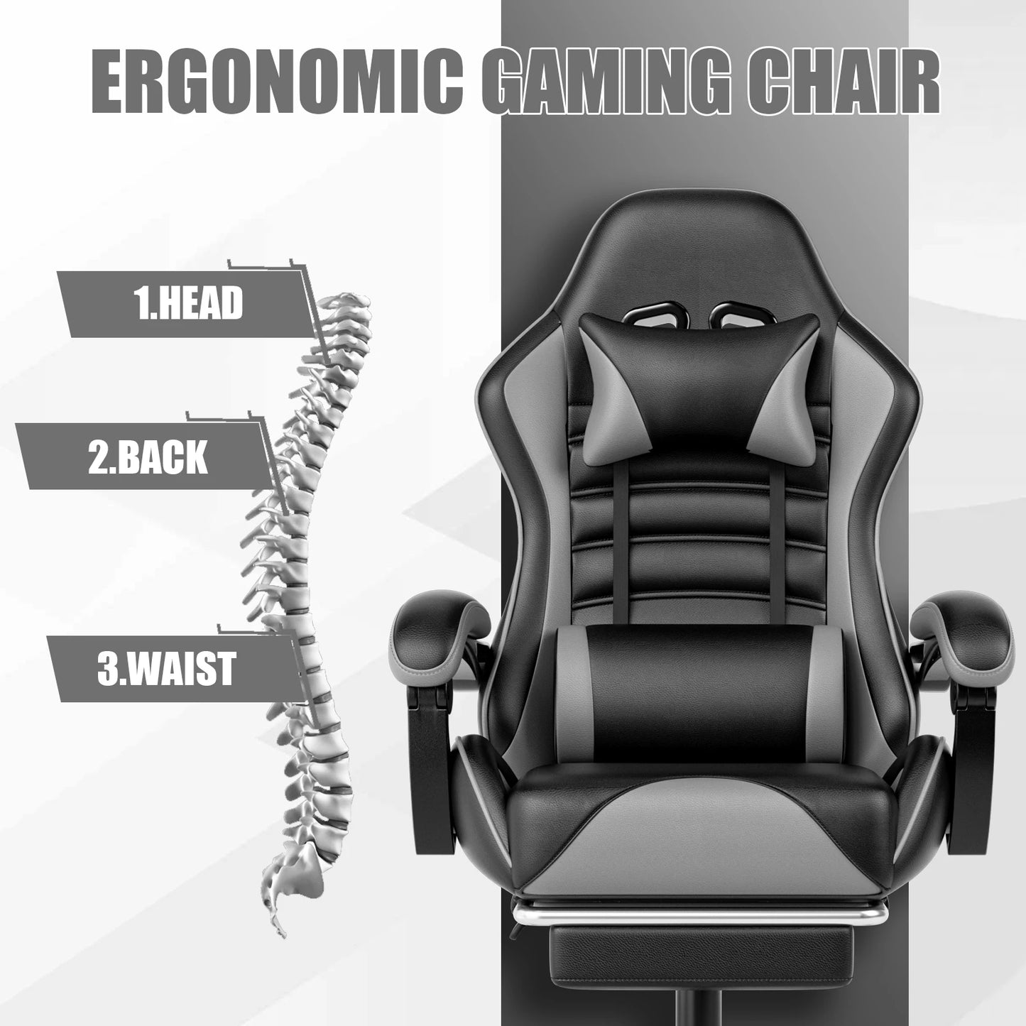 Ergonomic Gaming Chair with Footrest