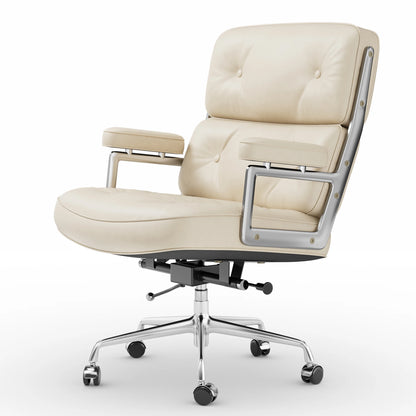 Genuine Leather Ergonomic Swivel Chair with Armrest