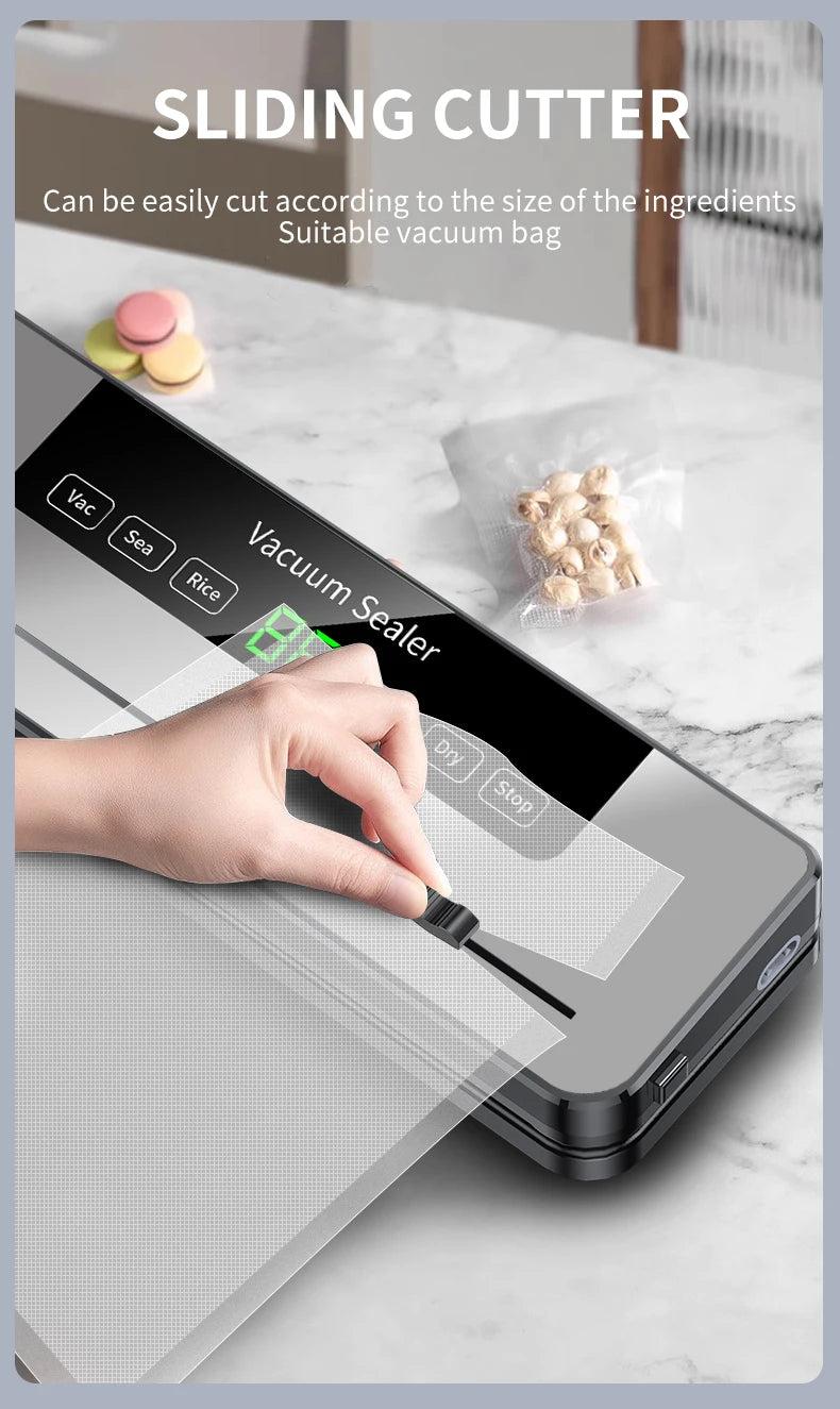 Electric Vacuum Sealer with Built-in Cutter – Dry/Wet Food Mode