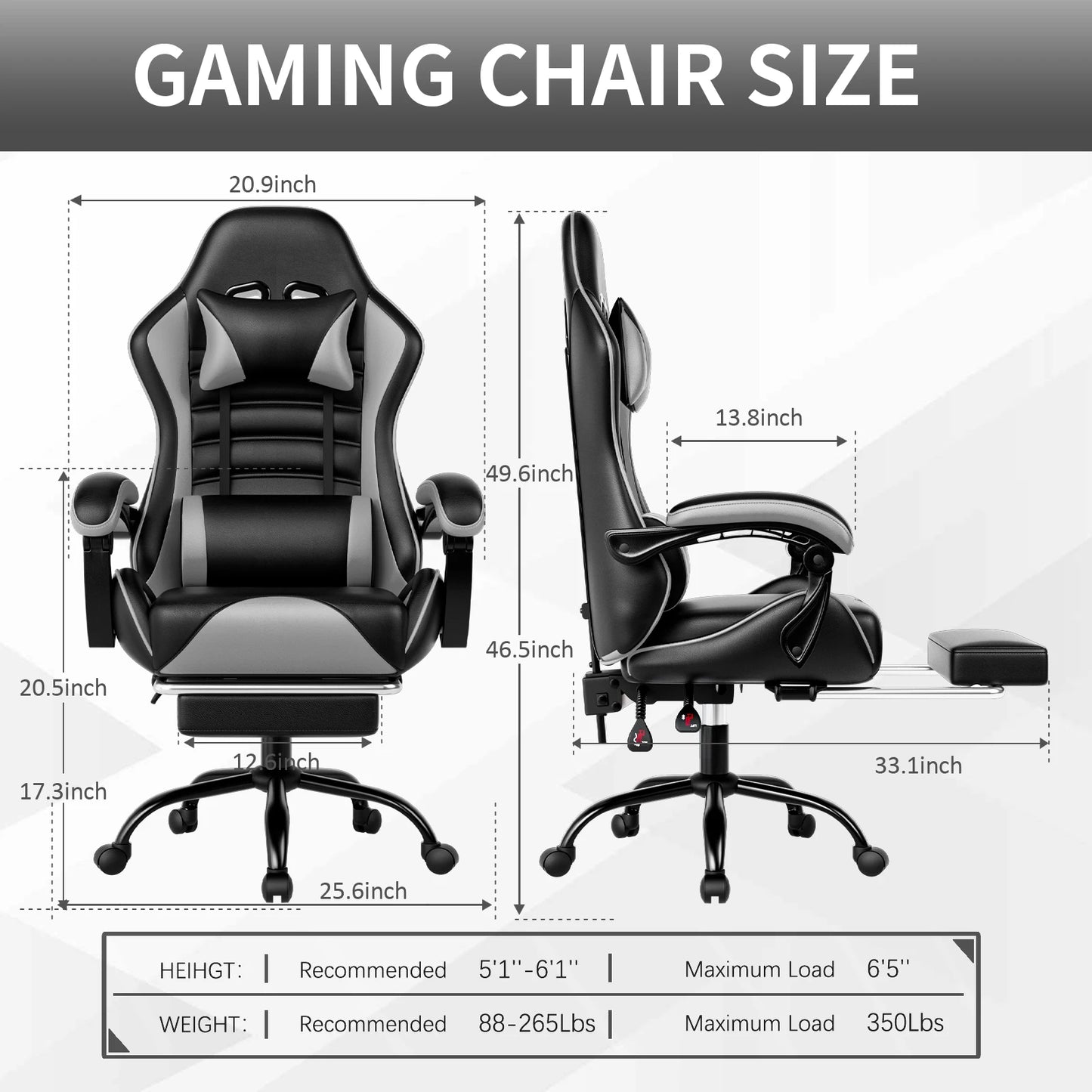 Ergonomic Gaming Chair with Footrest