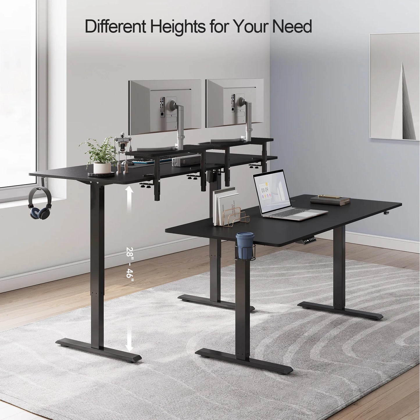 Electric Standing Desk with 2 Adjustable Monitor Shelves & Memory Controller