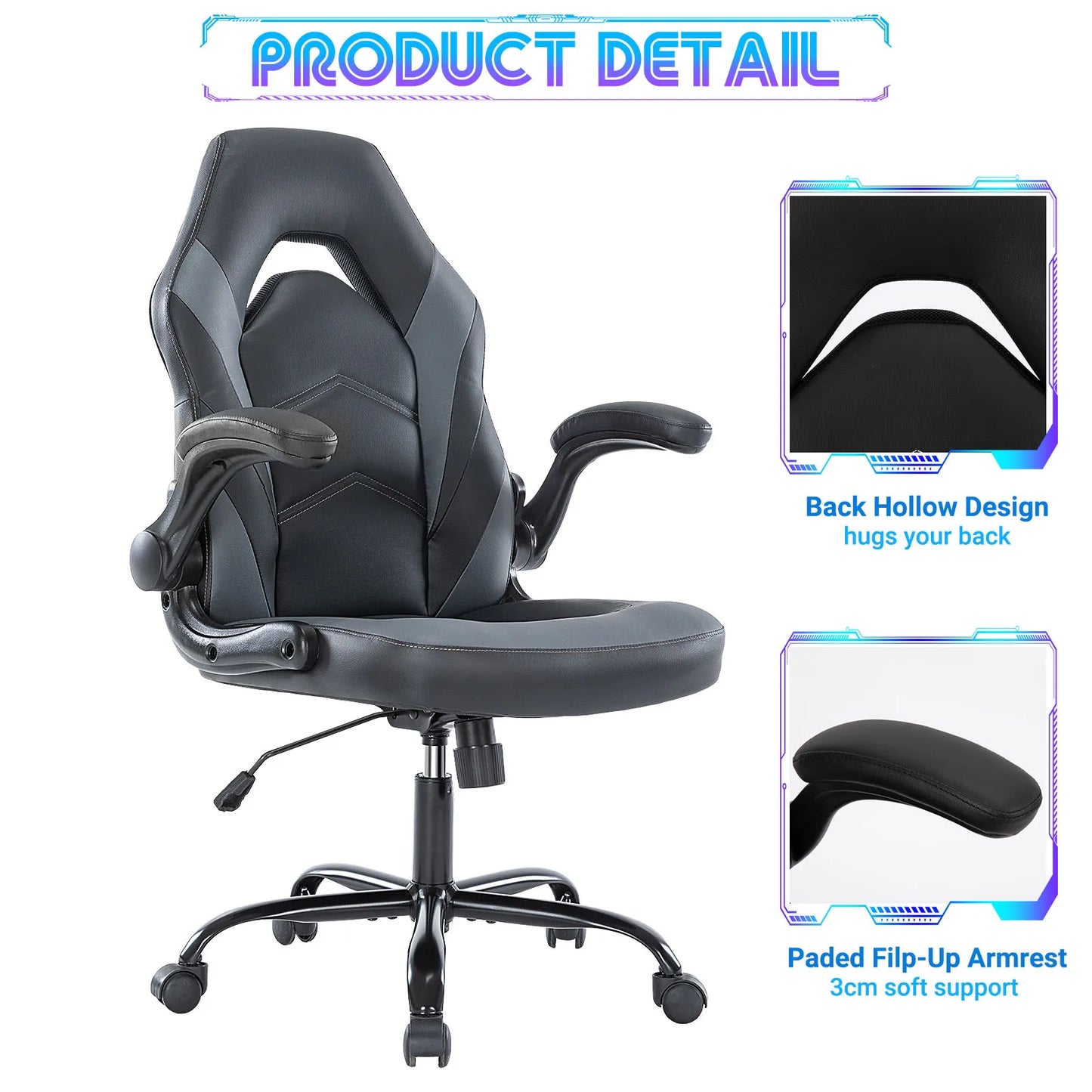 JHK Ergonomic PU Leather Gaming Chair with Flip-Up Armrests