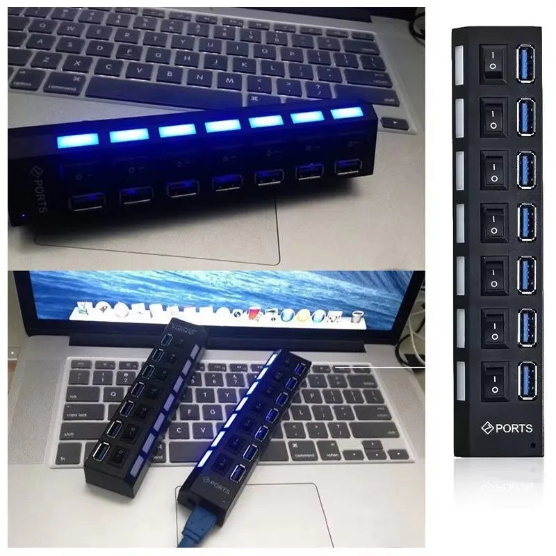 7-Port USB 2.0 Extension Hub with Individual Switches