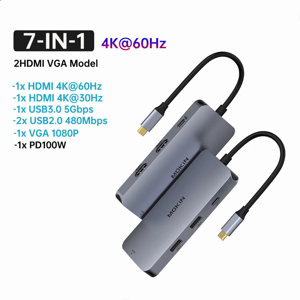 MOKiN USB-C Hub with 4K HDMI/DP, VGA, Ethernet & PD 100W