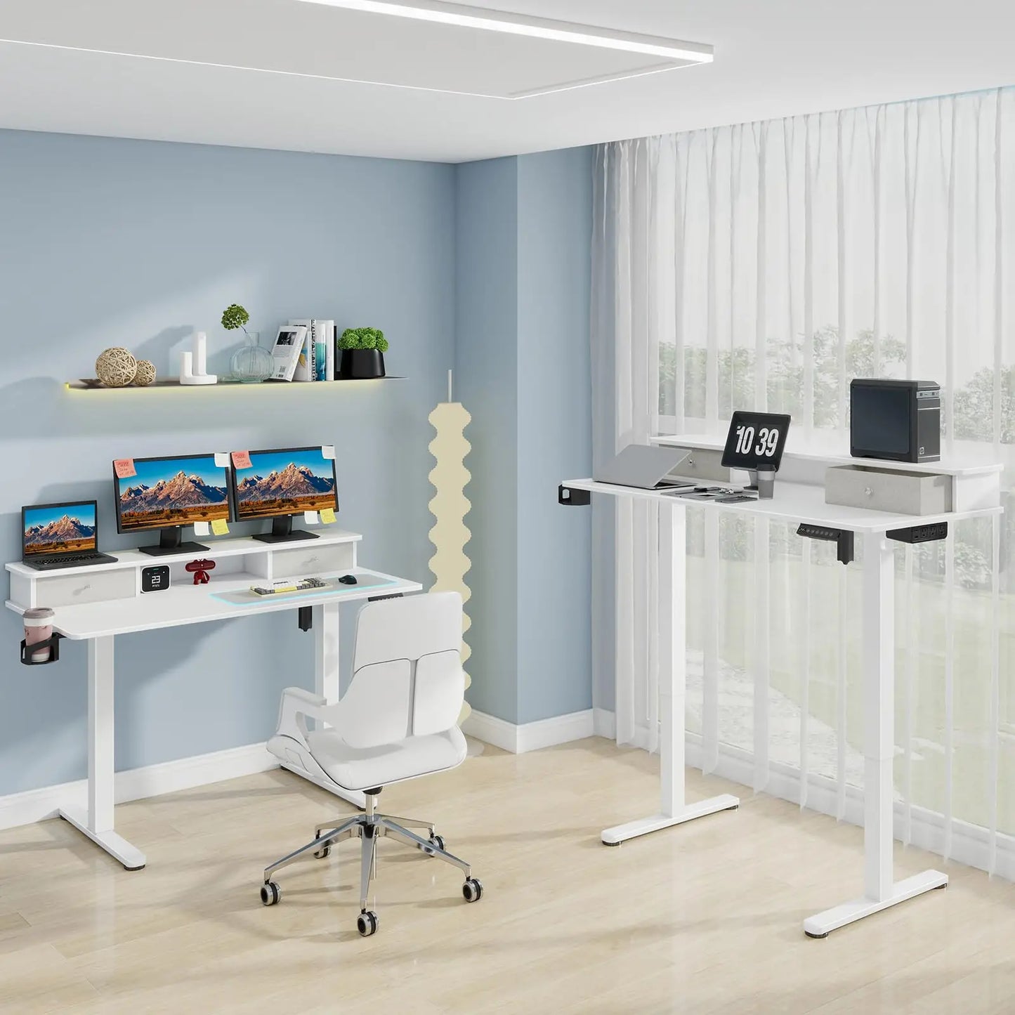 Vabches Electric Standing Desk – Height Adjustable with LED Light, Power Outlet & Metal Legs