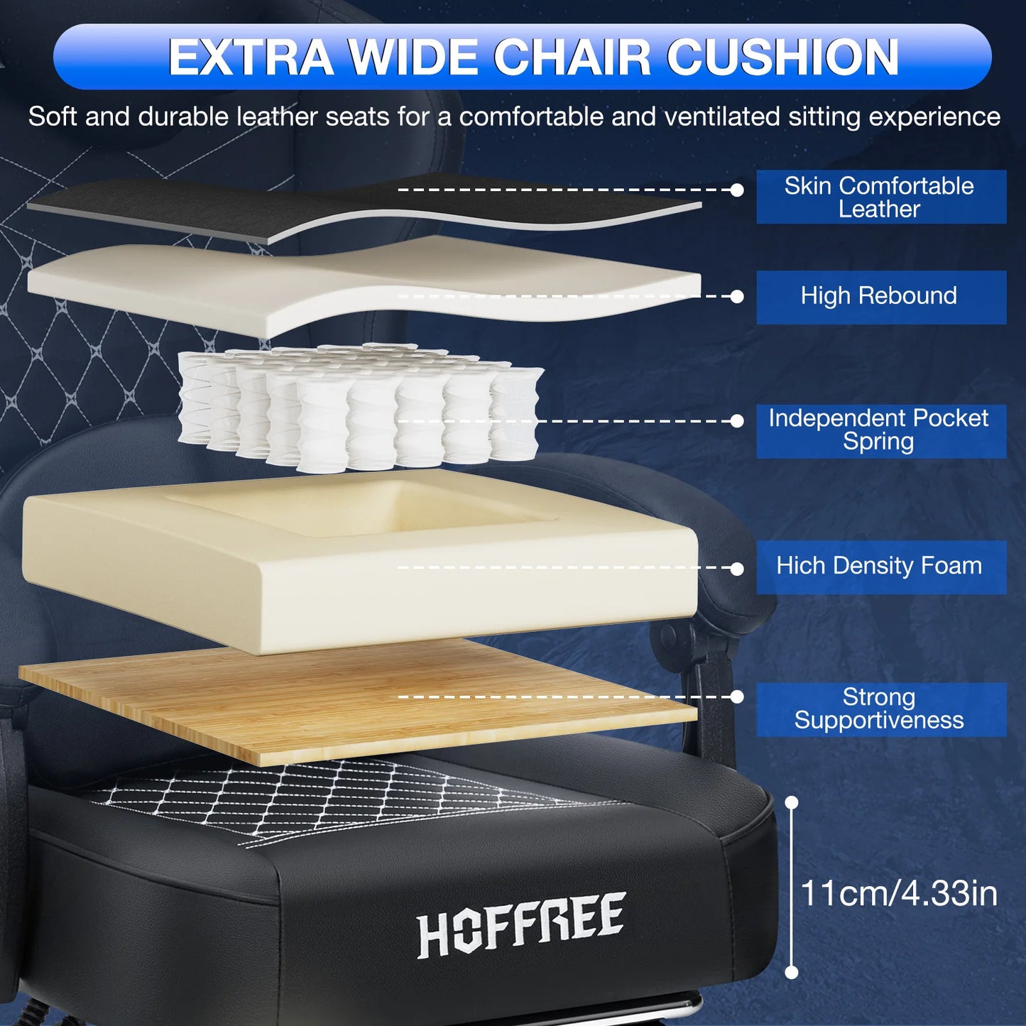 Ergonomic Gaming Chair with Footrest, Massage & Bluetooth Speakers