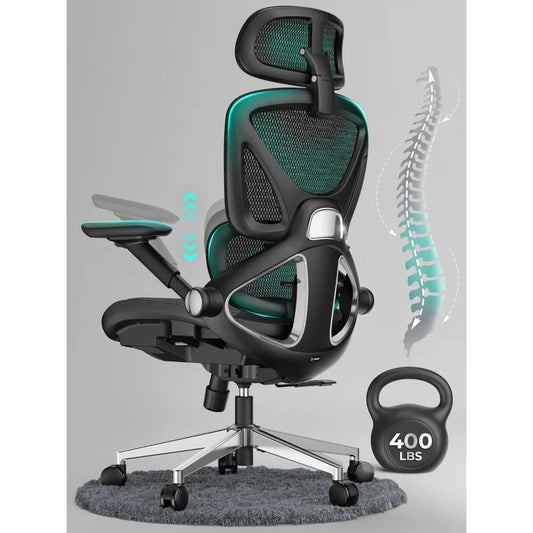 Ergonomic Mesh Office Chair with 4D Flip-Up Arms, Adjustable Lumbar & 3D Headrest