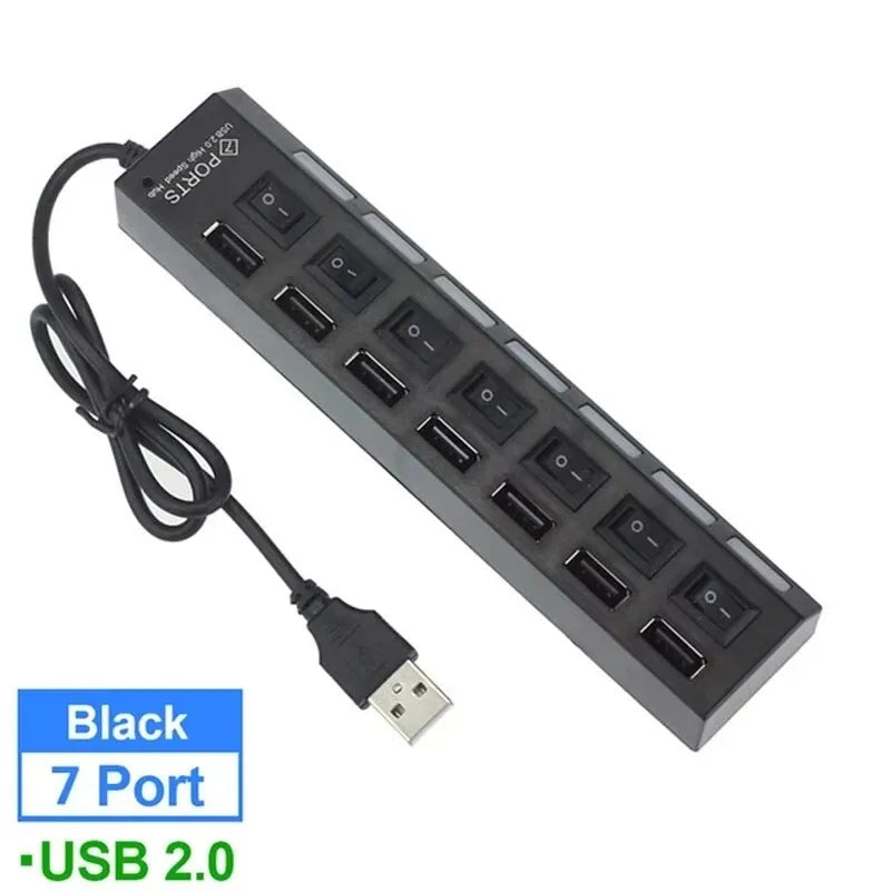 7-Port USB 2.0 Extension Hub with Individual Switches