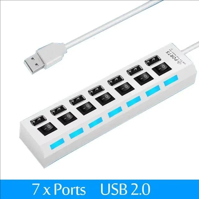 7-Port USB 2.0 Extension Hub with Individual Switches