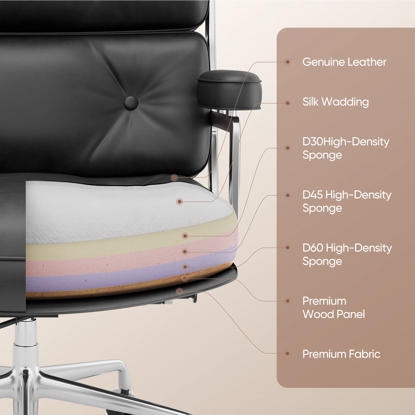 Genuine Leather Ergonomic Swivel Chair with Armrest