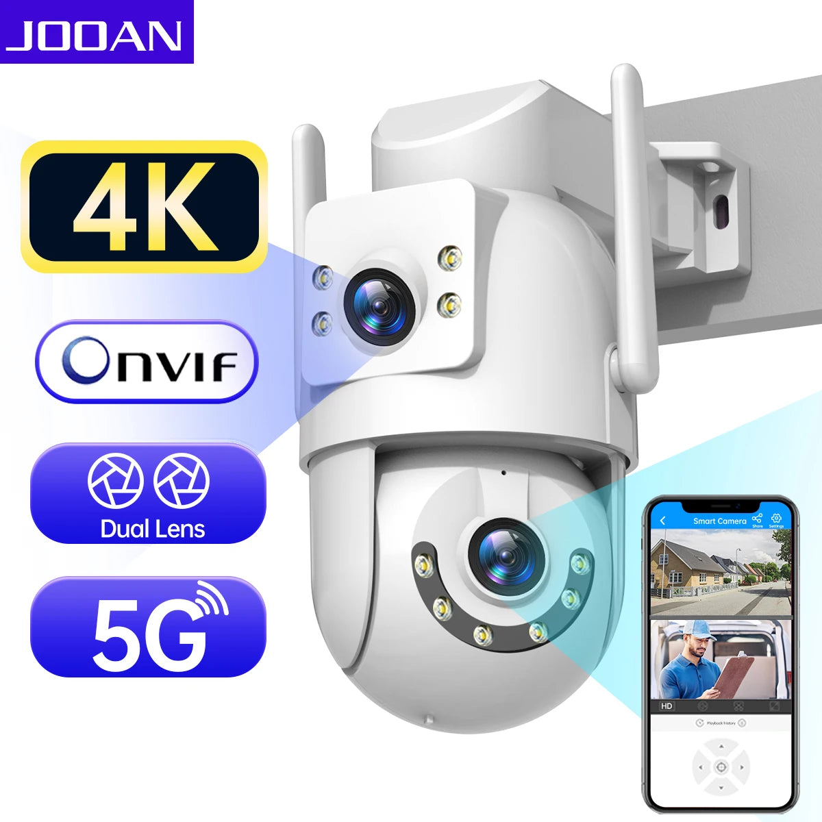 Jooan 4K 8MP Dual-Lens Outdoor PTZ WiFi Security Camera
