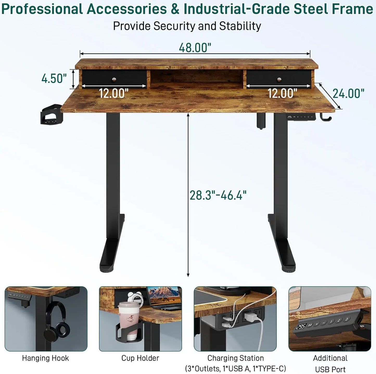Vabches Electric Height Adjustable Desk with Power Outlet