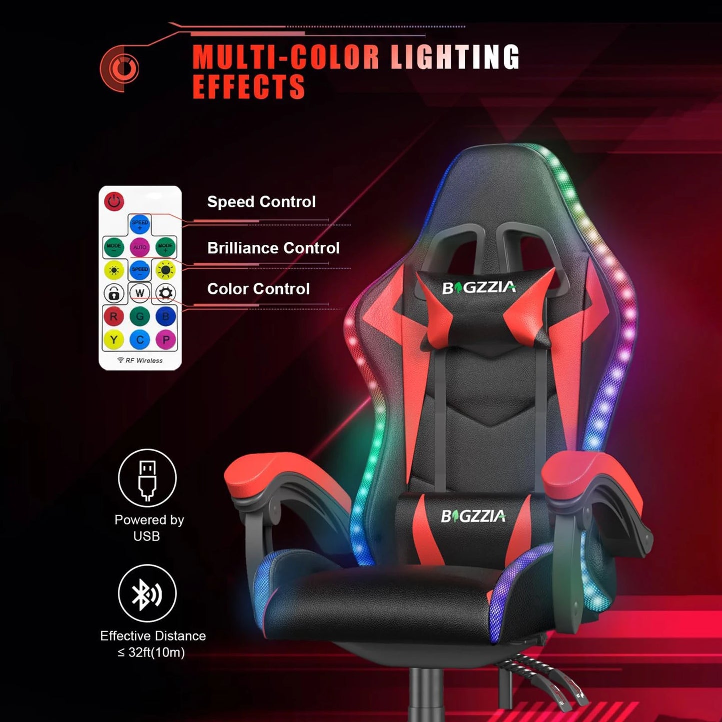 RGB LED Gaming Chair – Ergonomic Recliner with PU Leather & Headrest